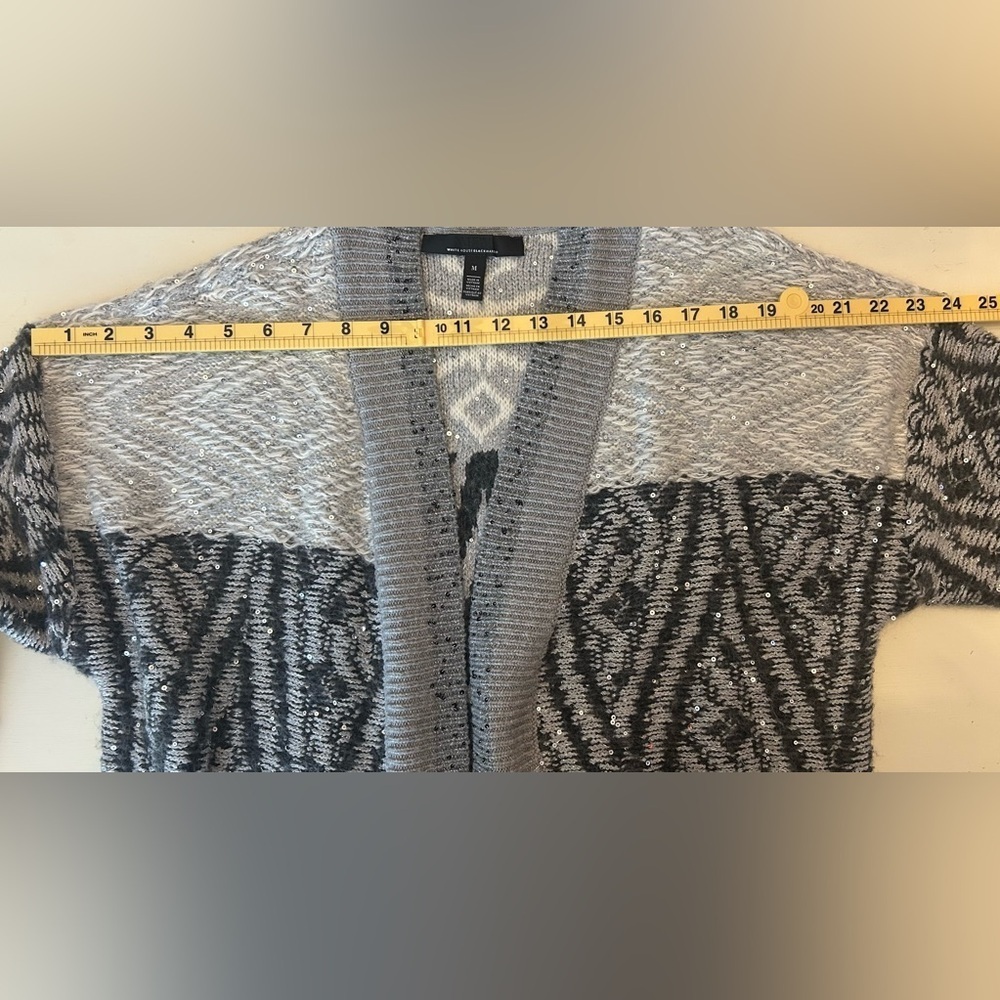 WHBM Gray White Sequin Cover Up Cardigan Sweater Coat Fair Isle Nordic Size M - Picture 14 of 15